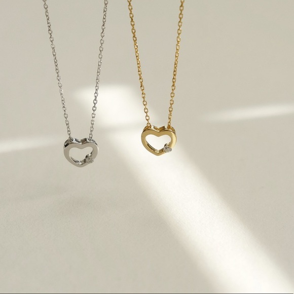 Heart Crystal Dainty Necklace | Gold Plated Sterling Silver - Picture 5 of 5